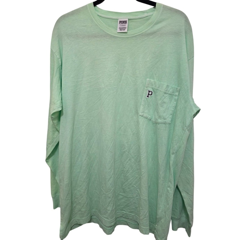 Victorias Secret Pink Mint Green Long-Sleeve Shirt With Pocket L